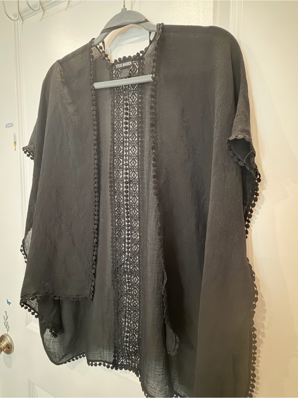Steve Madden Black Lace Crochet Open-Front Kimono